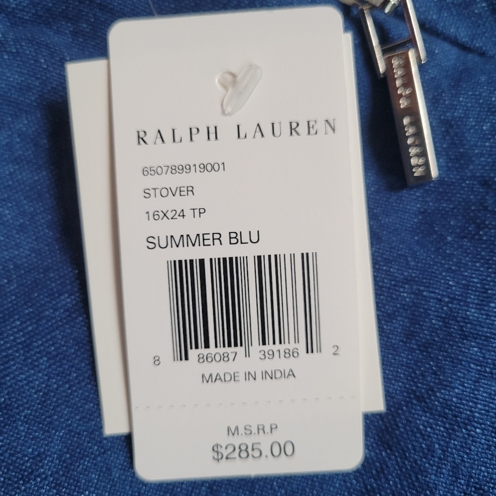 New Ralph Lauren Stover 16x24 Summer Blue 100% Linen Throw Pillow Cover - Picture 7 of 8